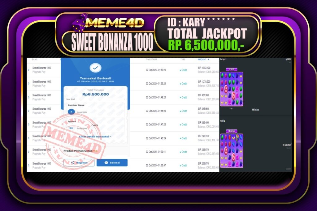 Bukti Jp MEME4D Slot Online 02 Oktober 2025