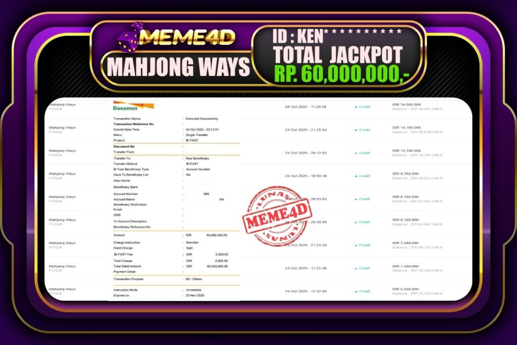 Bukti Jp MEME4D Slot Online 25 Oktober 2025