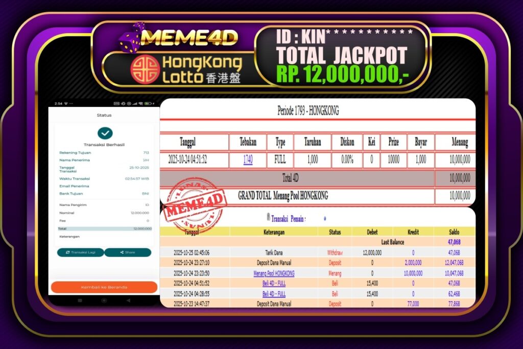 Bukti Jp MEME4D Togel Online 25 Oktober 2025