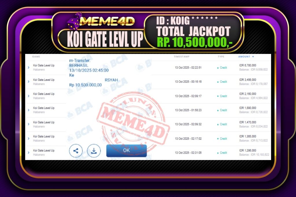 Bukti Jp MEME4D Slot Online 13 Oktober 2025