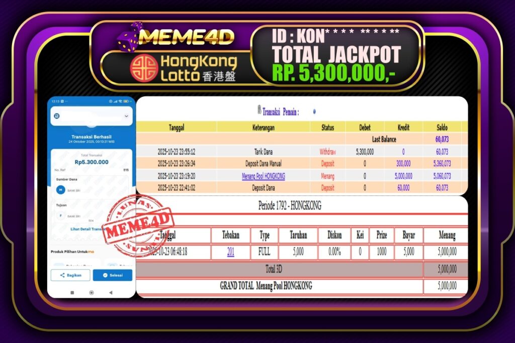 Bukti Jp MEME4D Togel Online 24 Oktober 2025