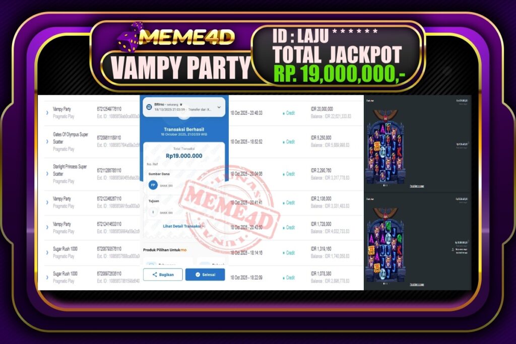 Bukti Jp MEME4D Slot Online 19 Oktober 2025