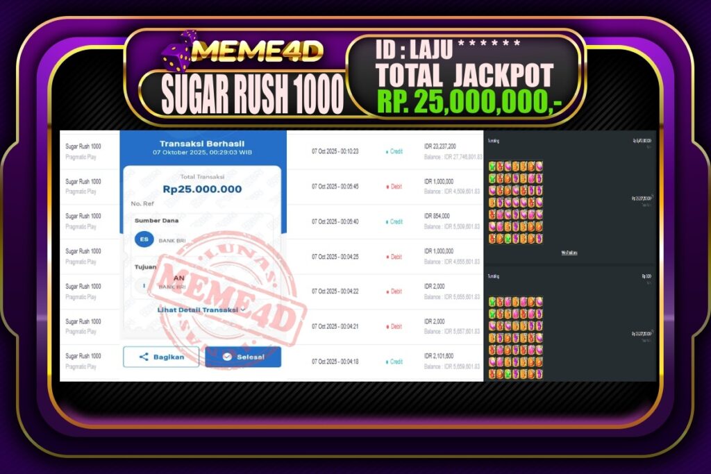 Bukti Jp MEME4D Slot Online 07 Oktober 2025