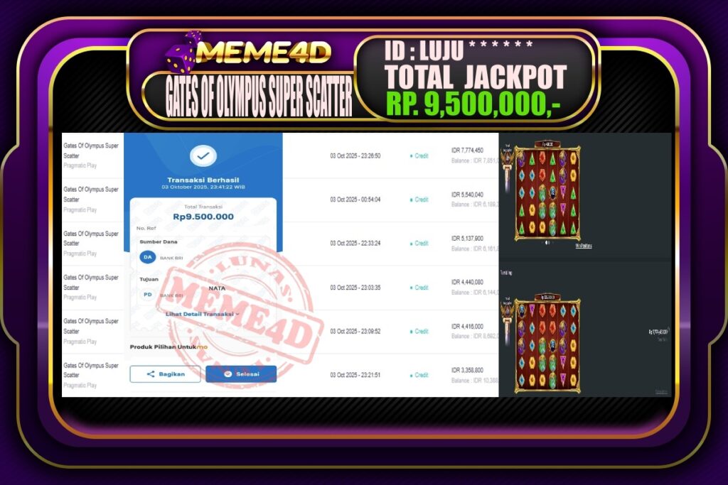 Bukti Jp MEME4D Slot Online 04 Oktober 2025