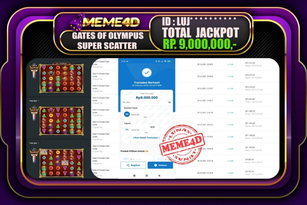 Bukti Jp MEME4D Slot Online 29 Oktober 2025