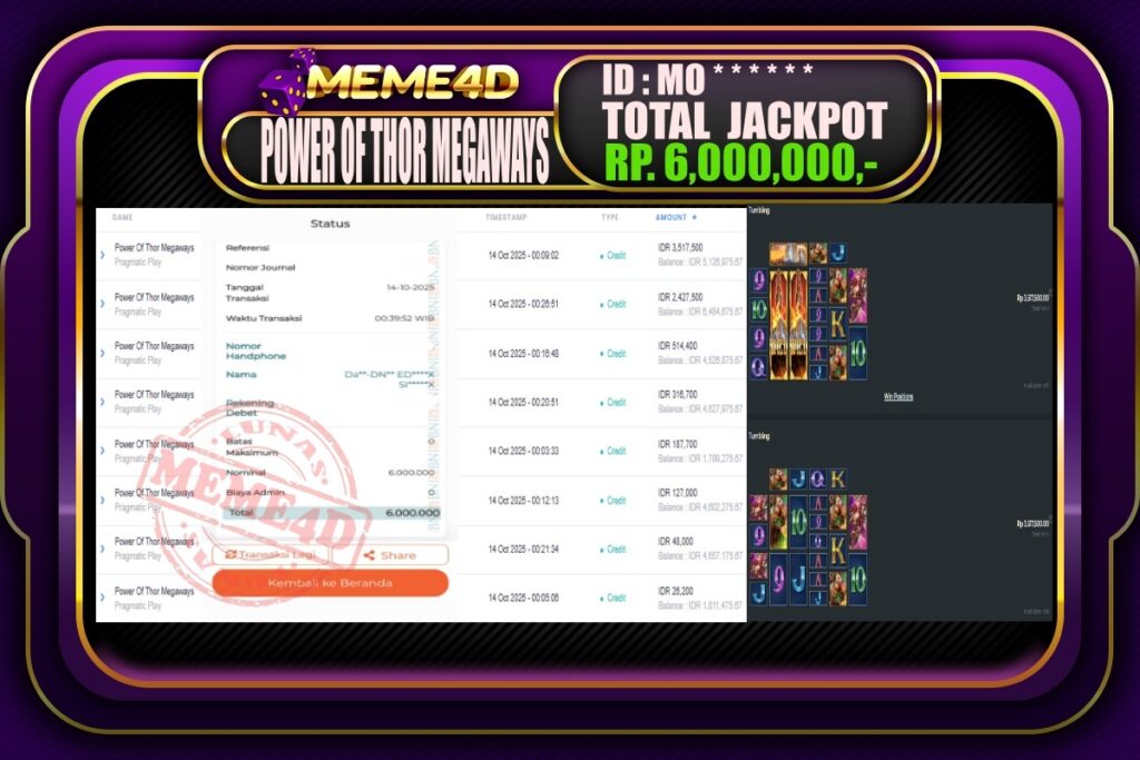 Bukti Jp MEME4D Slot Online 14 Oktober 2025