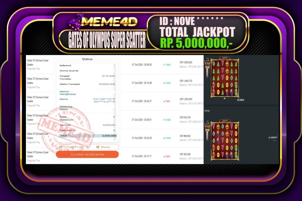 Bukti Jp MEME4D Slot Online 07 Oktober 2025