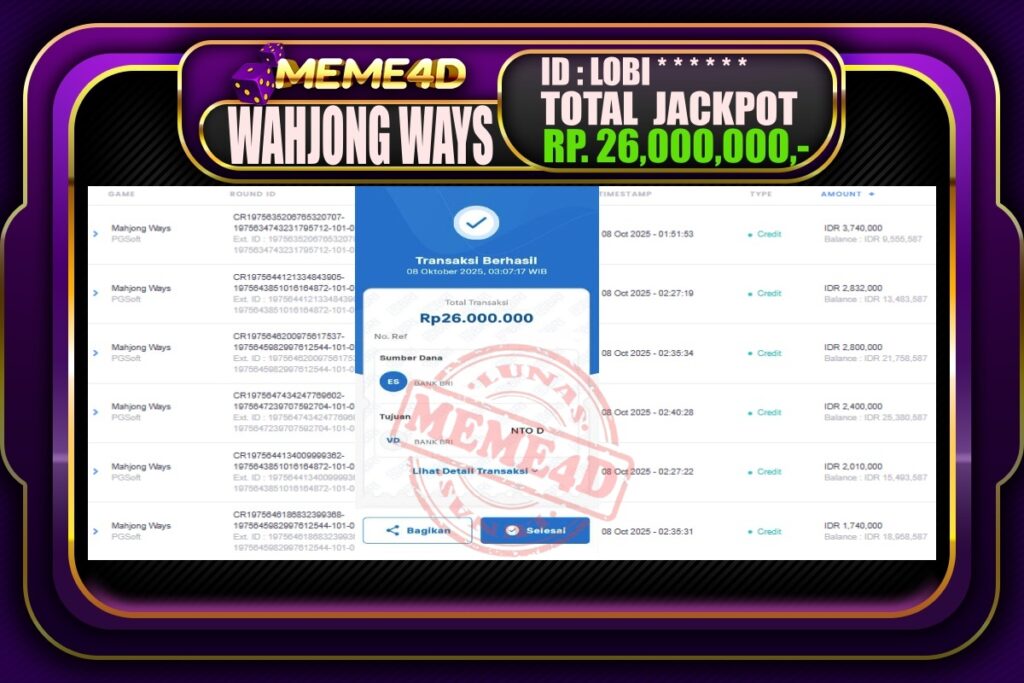 Bukti Jp MEME4D Slot Online 08 Oktober 2025