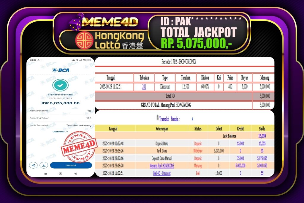 Bukti Jp MEME4D Togel Online 24 Oktober 2025