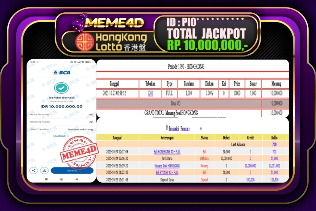 Bukti Jp MEME4D Togel Online 24 Oktober 2025