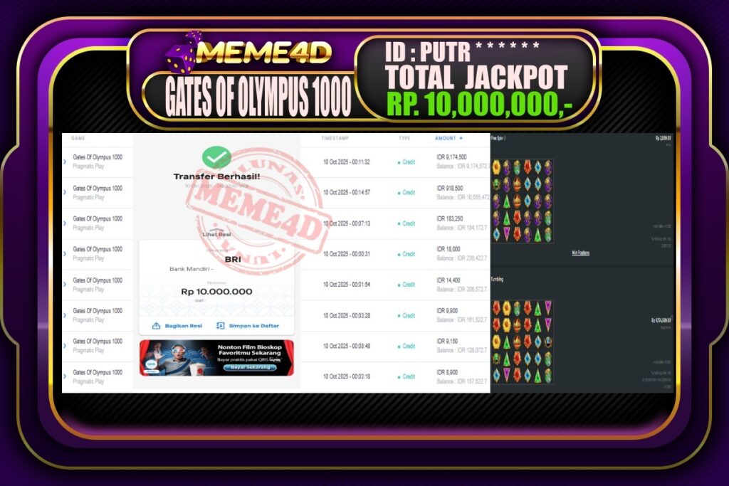 Bukti Jp MEME4D Slot Online 10 Oktober 2025