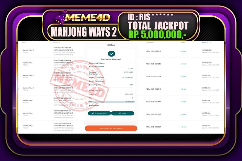 Bukti Jp MEME4D Slot Online 12 Oktober 2025