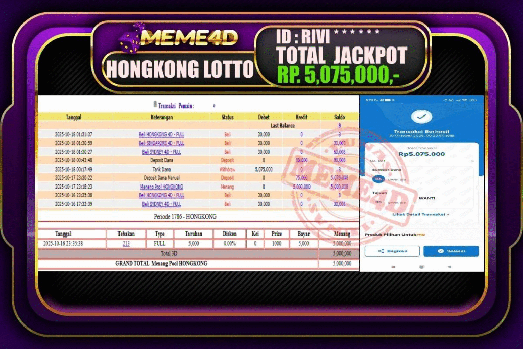 Bukti Jp MEME4D Togel Online 18 Oktober 2025