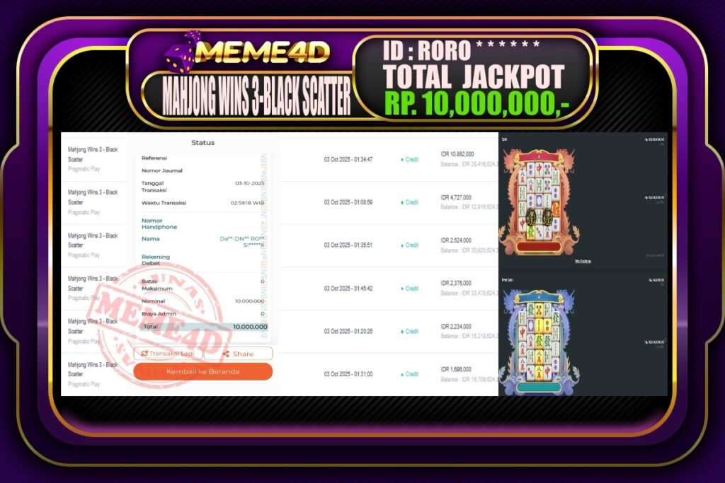 Bukti Jp MEME4D Slot Online 03 Oktober 2025