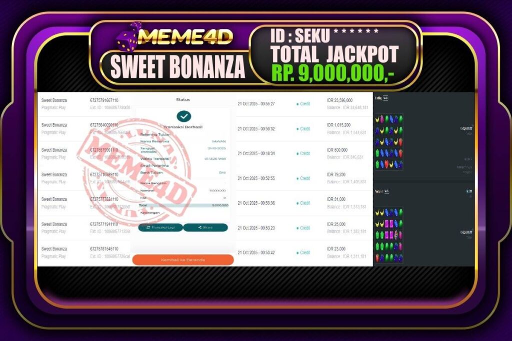 Bukti Jp MEME4D Slot Online 21 Oktober 2025