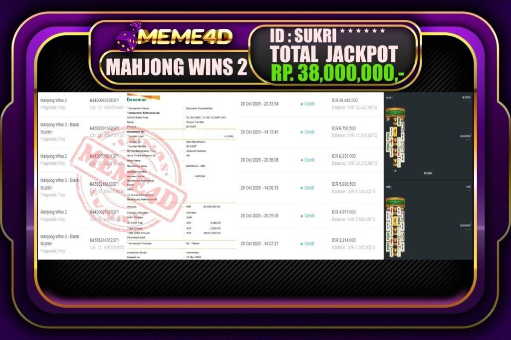 Bukti Jp MEME4D Slot Online 21 Oktober 2025