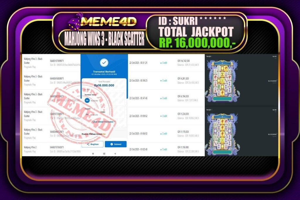 Bukti Jp MEME4D Slot Online 22 Oktober 2025