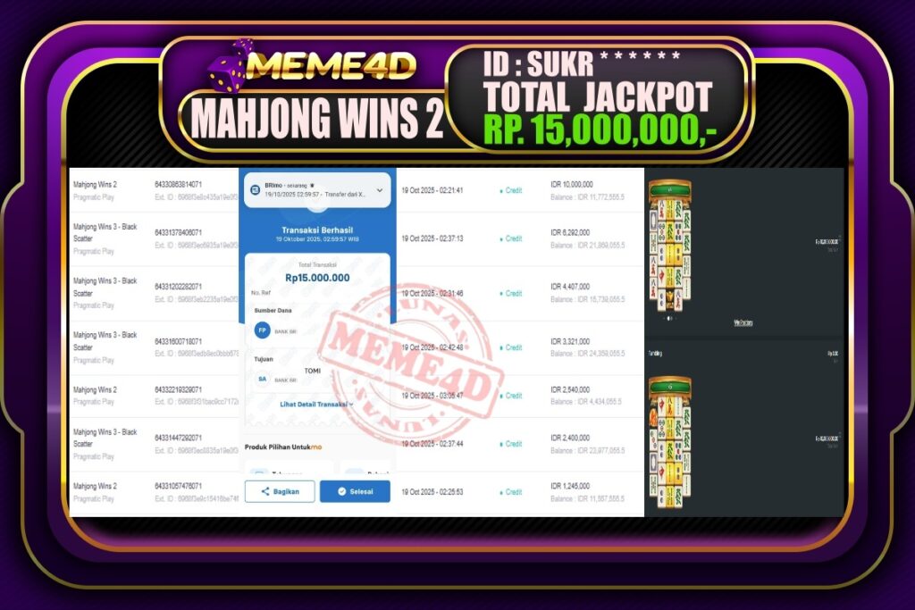 Bukti Jp MEME4D Slot Online 19 Oktober 2025