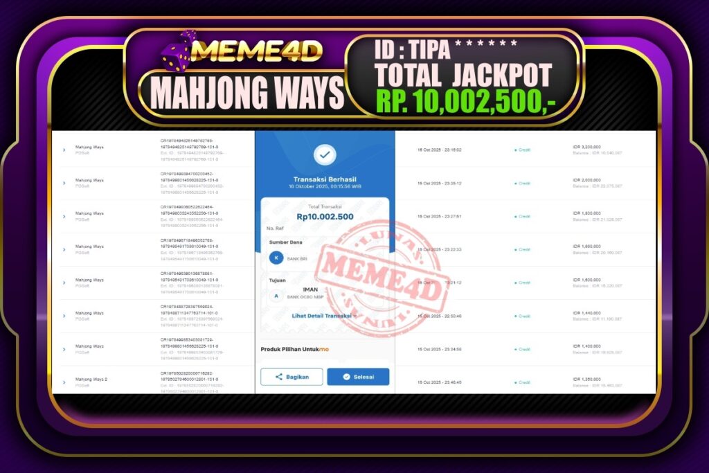 Bukti Jp MEME4D Slot Online 16 Oktober 2025