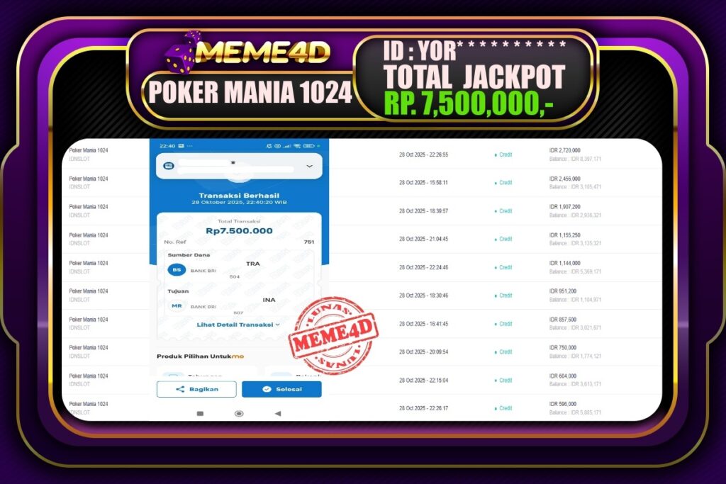 Bukti Jp MEME4D Slot Online 29 Oktober 2025