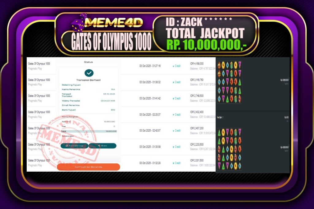 Bukti Jp MEME4D Slot Online 03 Oktober 2025