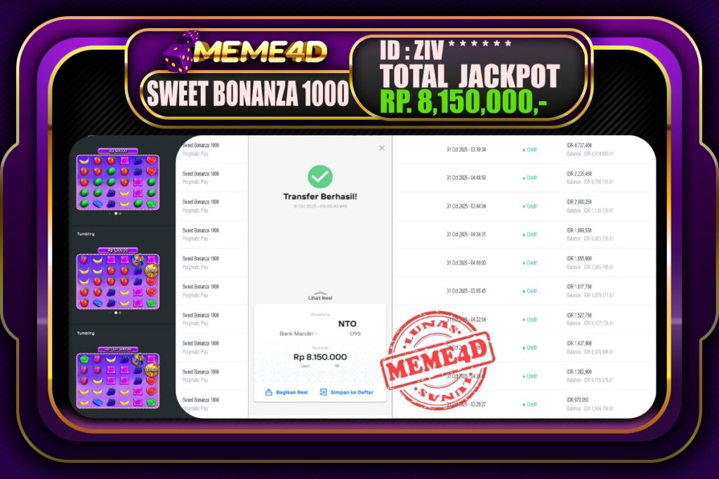 Bukti Jp MEME4D Slot Online 31 Oktober 2025