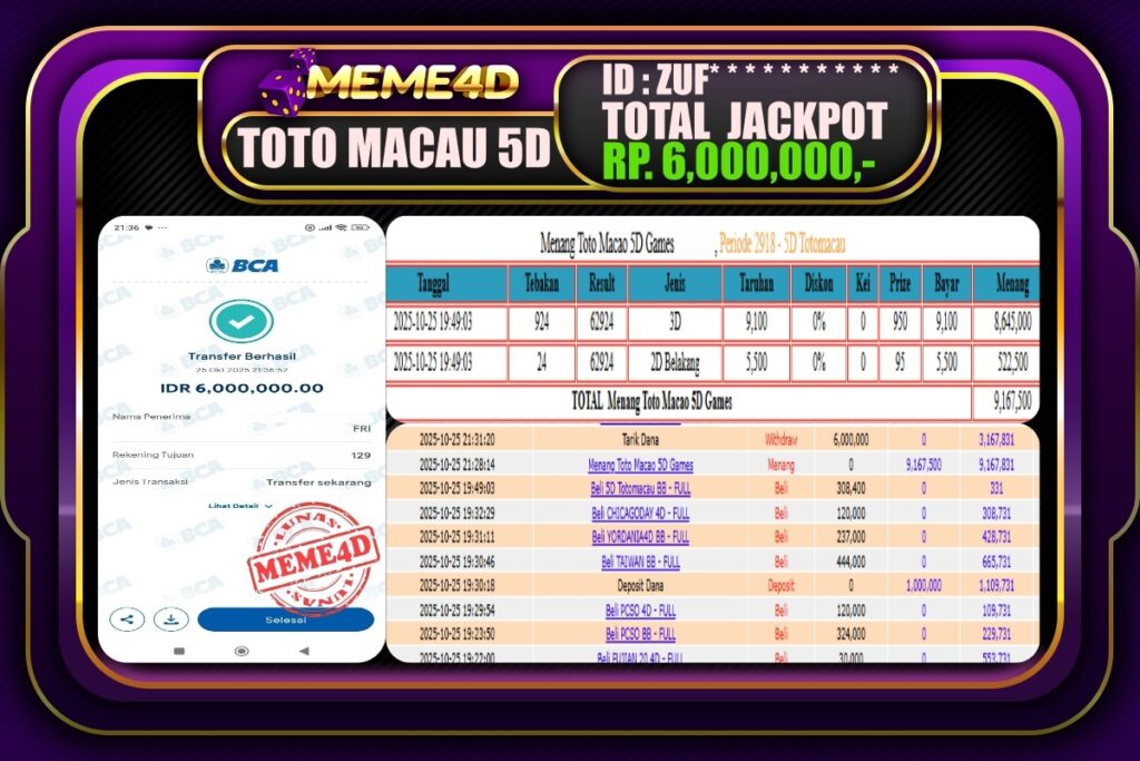 Bukti Jp MEME4D Togel Online 26 Oktober 2025