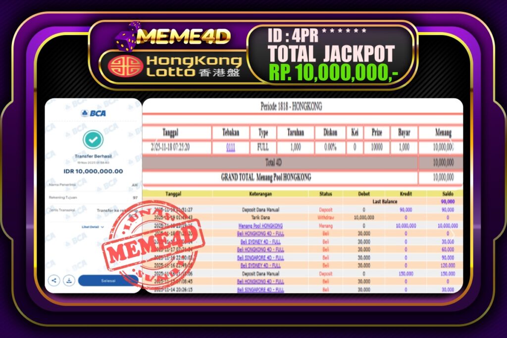 Bukti Jp MEME4D Togel Online 19 November 2025