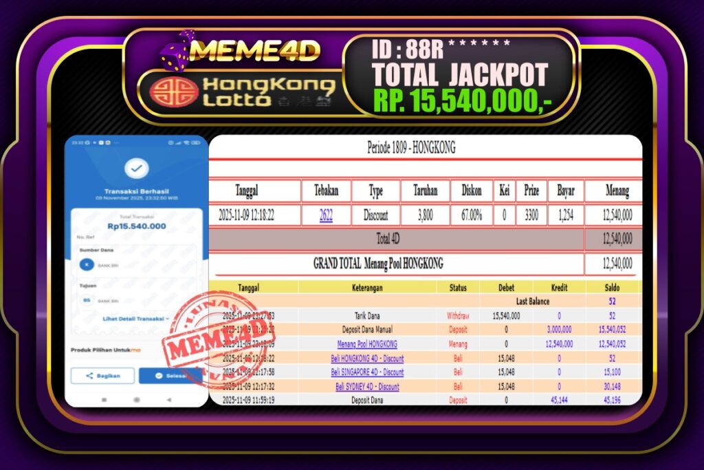 Bukti Jp MEME4D Togel Online 10 November 2025