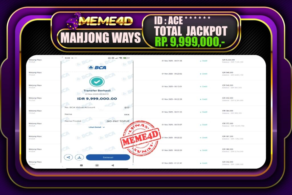 Bukti Jp MEME4D Slot Online 01 November 2025