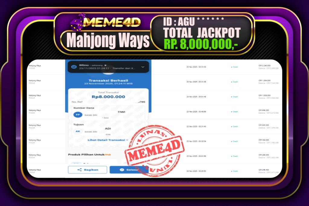 Bukti Jp MEME4D Slot Online 23 November 2025