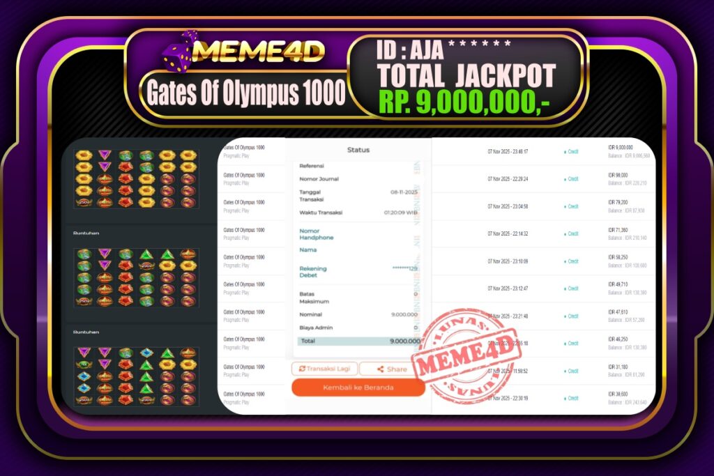 Bukti Jp MEME4D Slot Online 08  November 2025