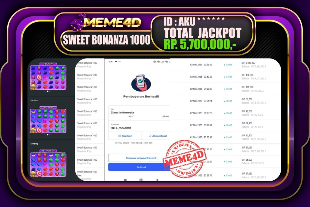 Bukti Jp MEME4D Slot Online 03 November 2025