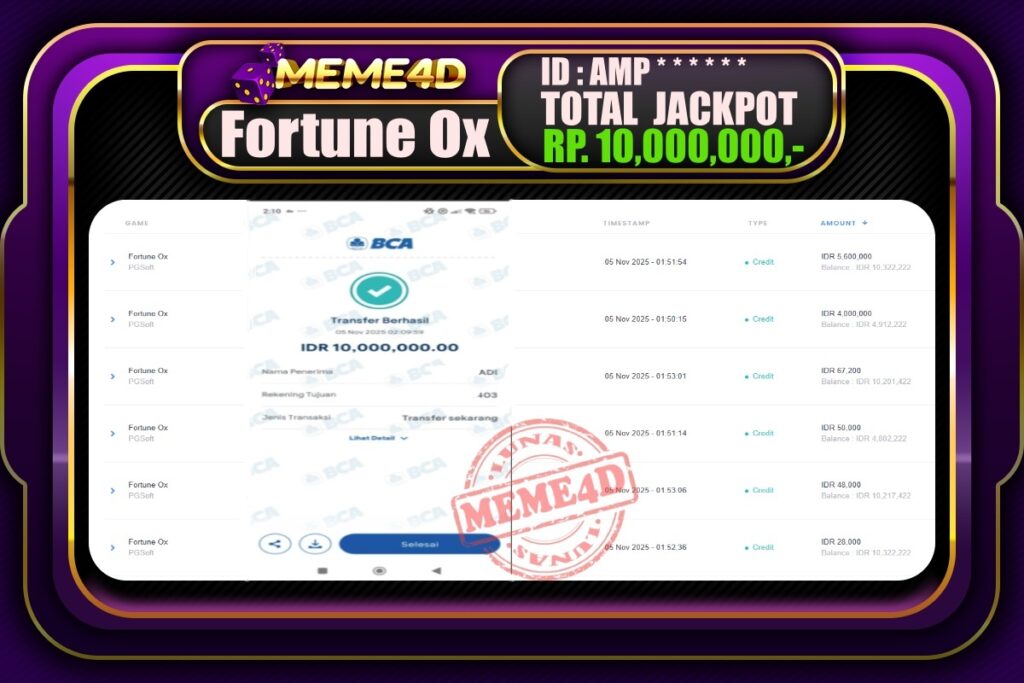 Bukti Jp MEME4D Slot Online 05 November 2025