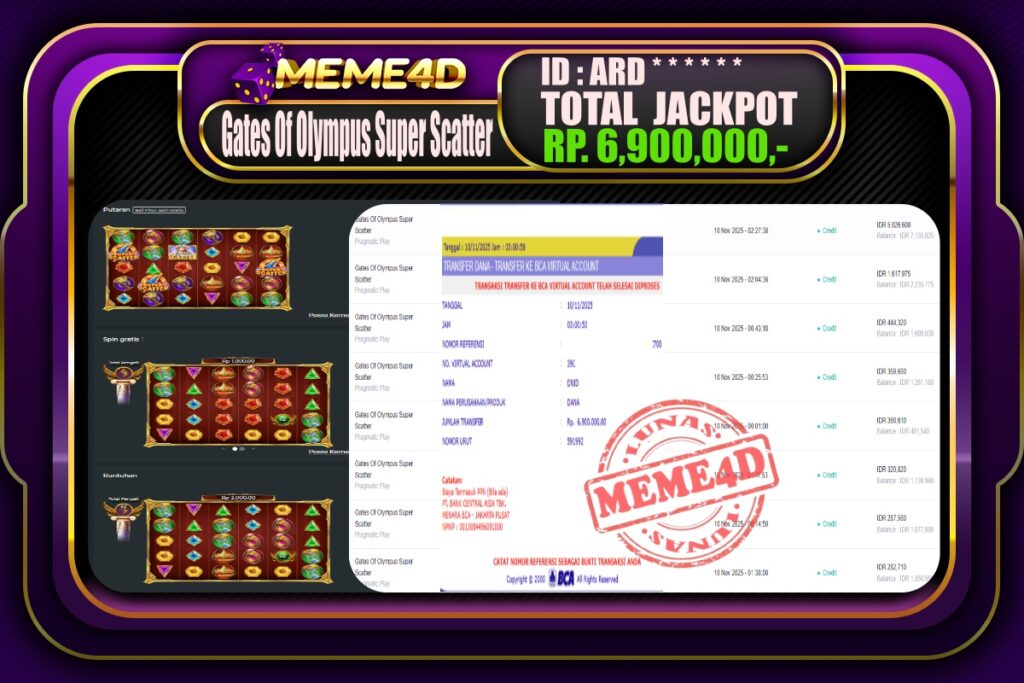 Bukti Jp MEME4D Slot Online 10 November 2025