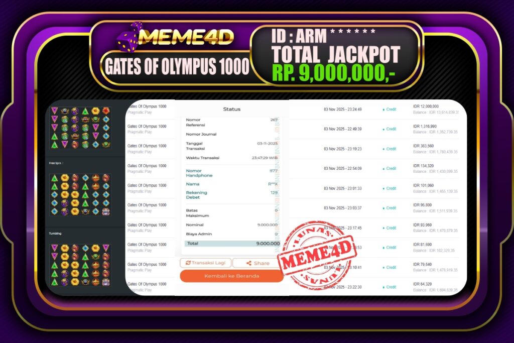 Bukti Jp MEME4D Slot Online 04 November 2025