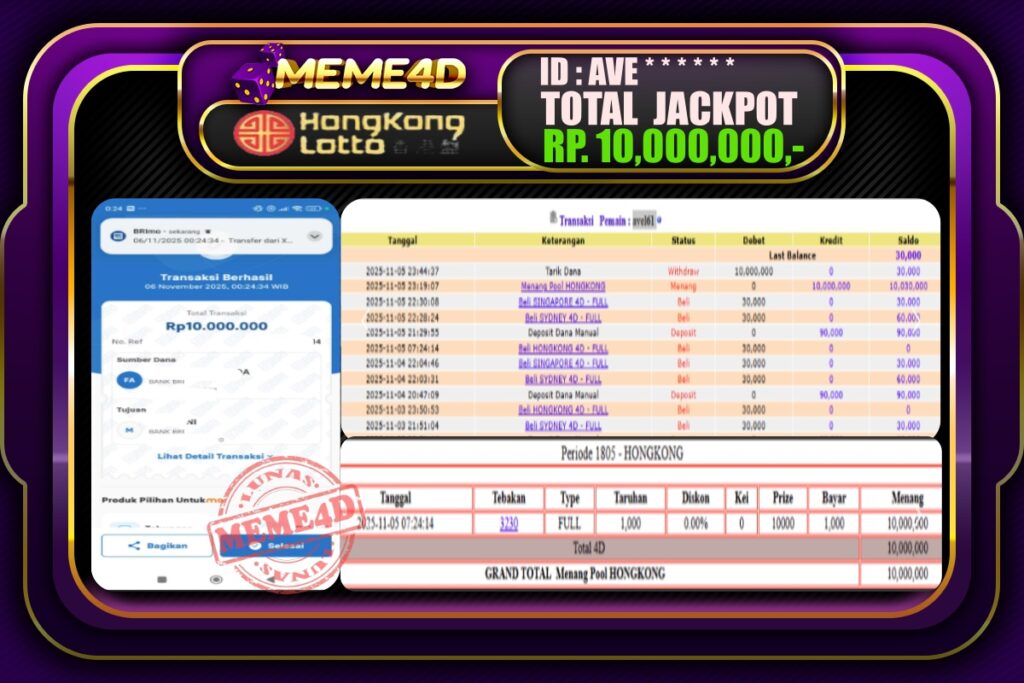 Bukti Jp MEME4D Togel Online 07 November 2025