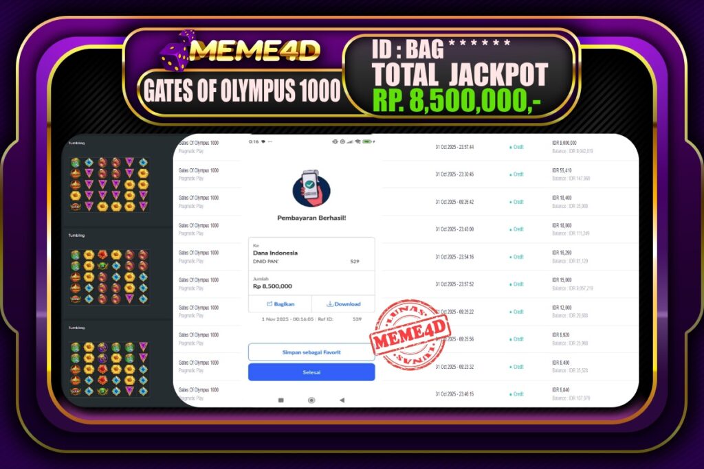 Bukti Jp MEME4D Slot Online 01 November 2025