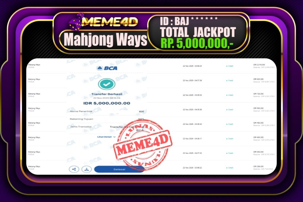 Bukti Jp MEME4D Slot Online 22 November 2025