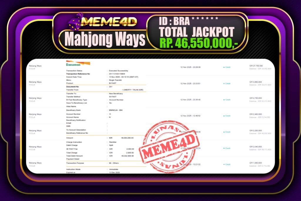 Bukti Jp MEME4D Slot Online 13 November 2025
