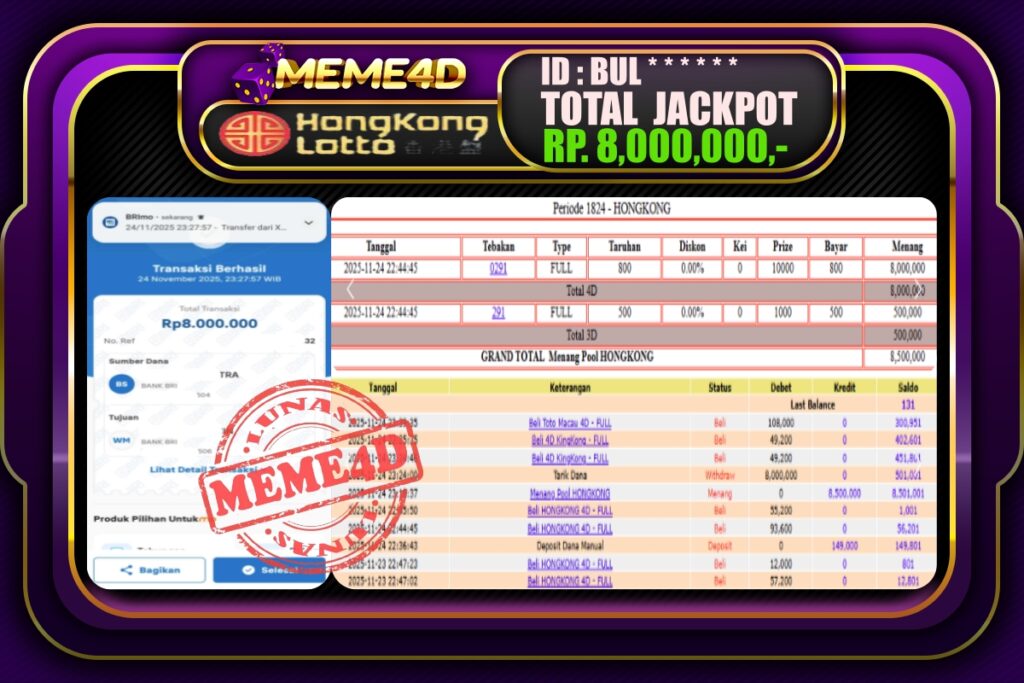 Bukti Jp MEME4D Togel Online 25 November 2025