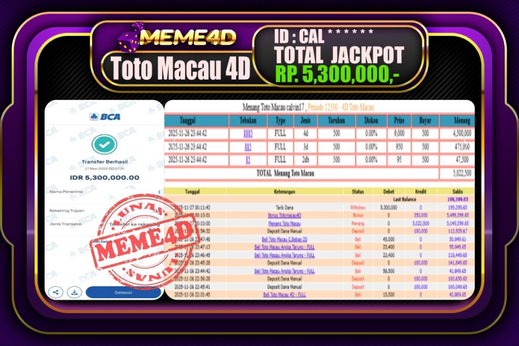 Bukti Jp MEME4D Togel Online 27 November 2025
