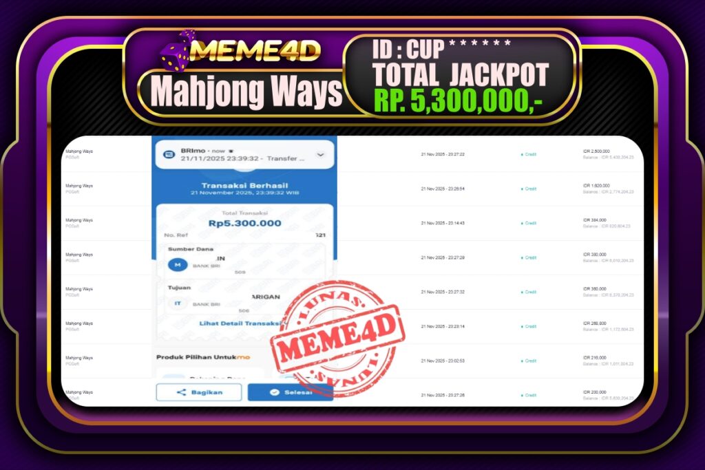 Bukti Jp MEME4D Slot Online 22 November 2025