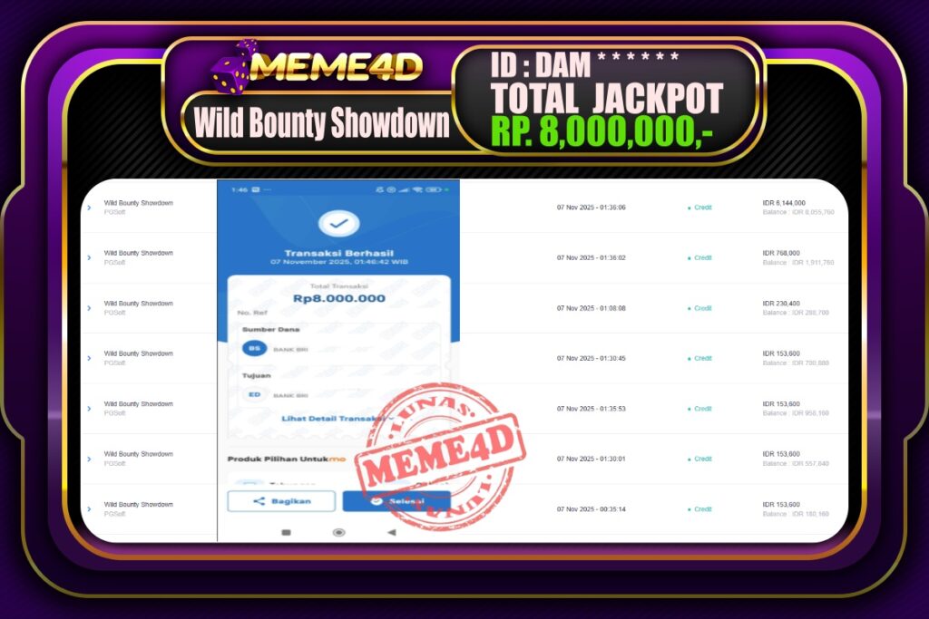 Bukti Jp MEME4D Slot Online 07 November 2025