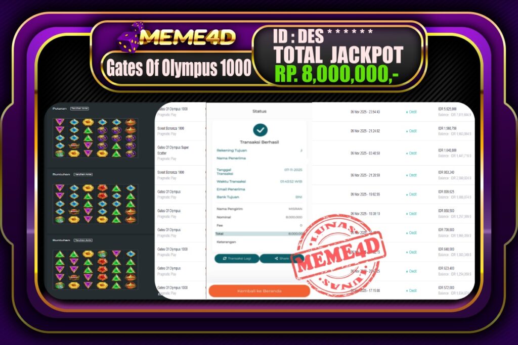 Bukti Jp MEME4D Slot Online 07 November 2025