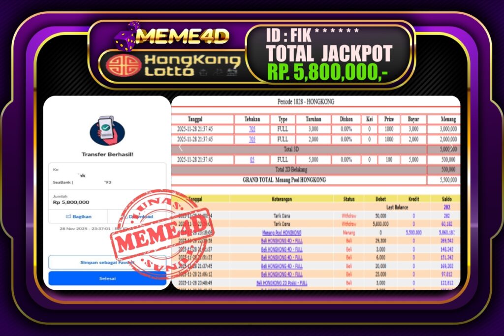 Bukti Jp MEME4D Togel Online 29 November 2025