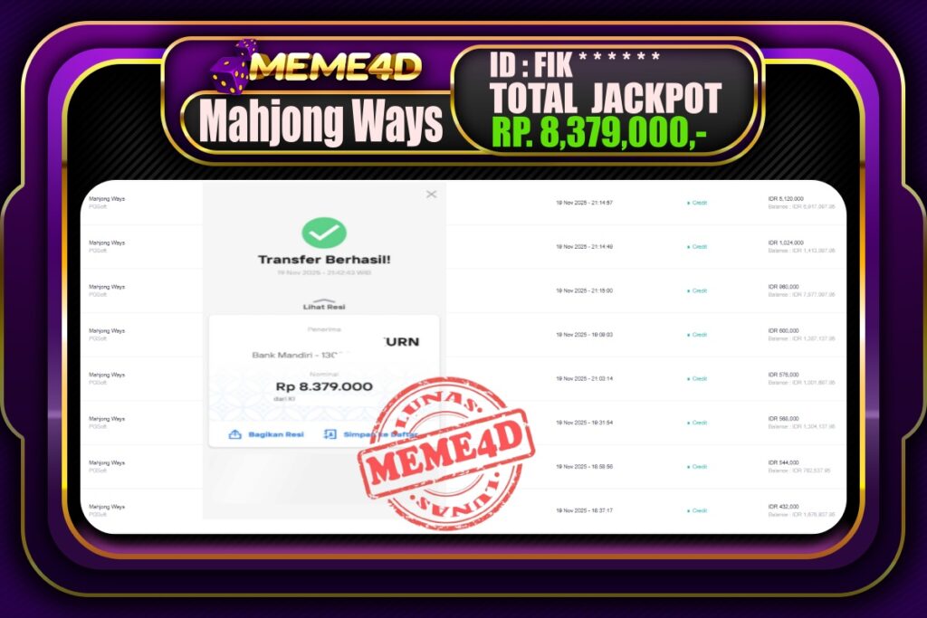 Bukti Jp MEME4D Slot Online 20  November 2025