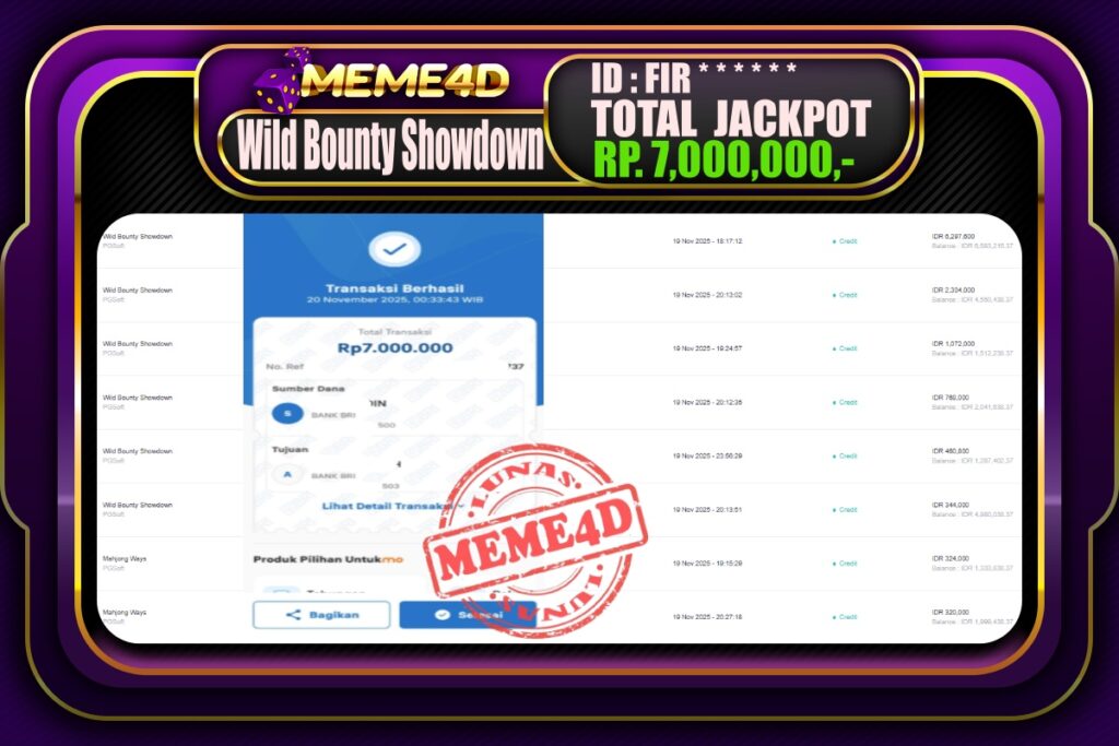 Bukti Jp MEME4D Slot Online 20  November 2025