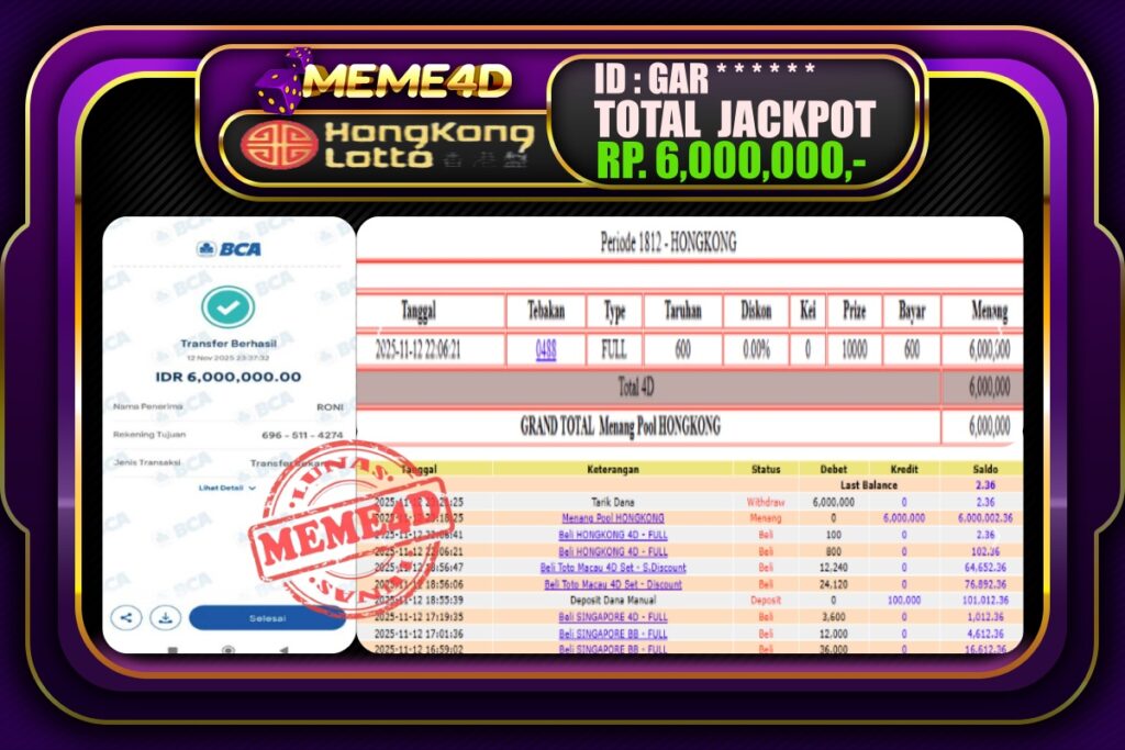 Bukti Jp MEME4D Togel Online 13 November 2025