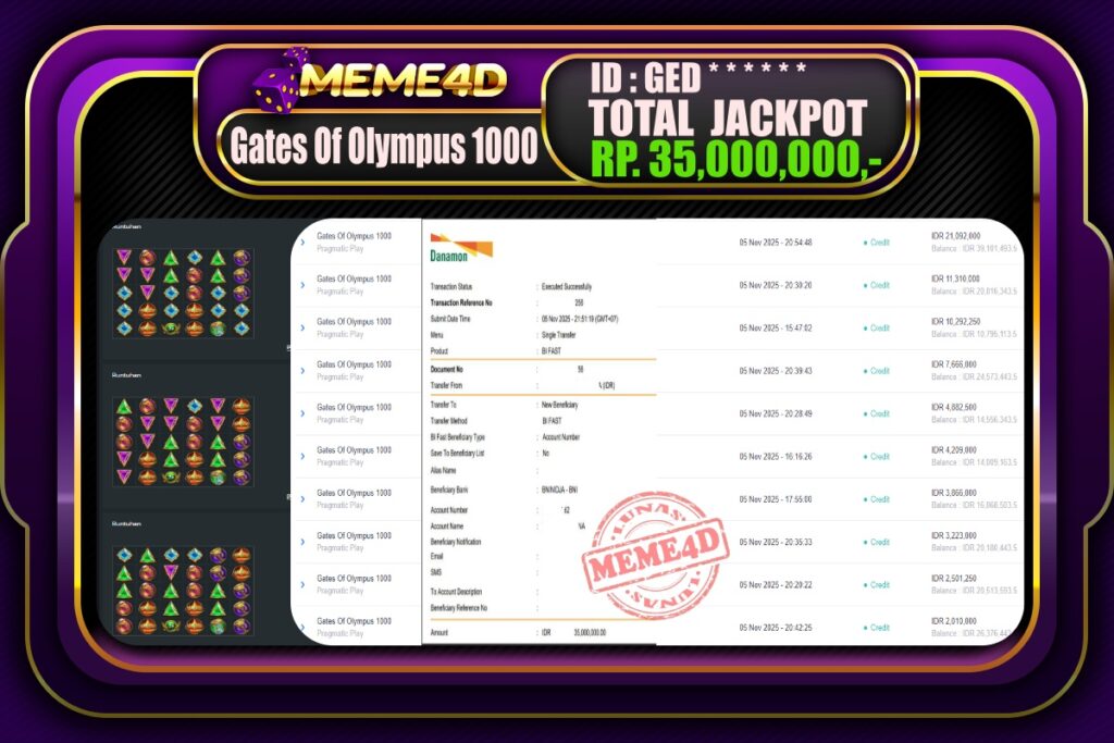 Bukti Jp MEME4D Slot Online 06 November 2025